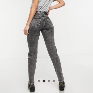 ASOS Tall Erica slim straight leg jeans black acid wash (SMALL) 25” waist/31”leg